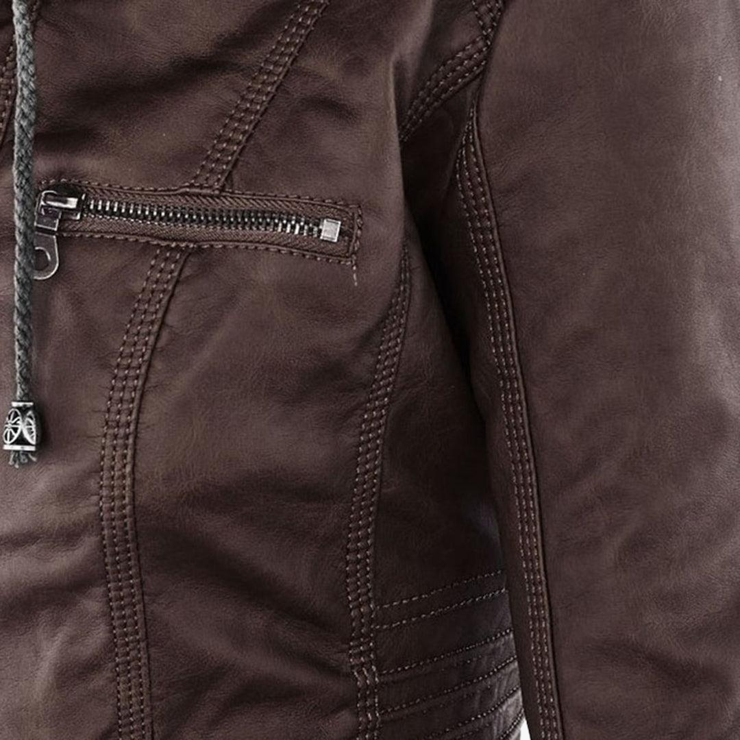 Harlow | Women's Hooded Faux Leather Zip-Up Moto Jacket