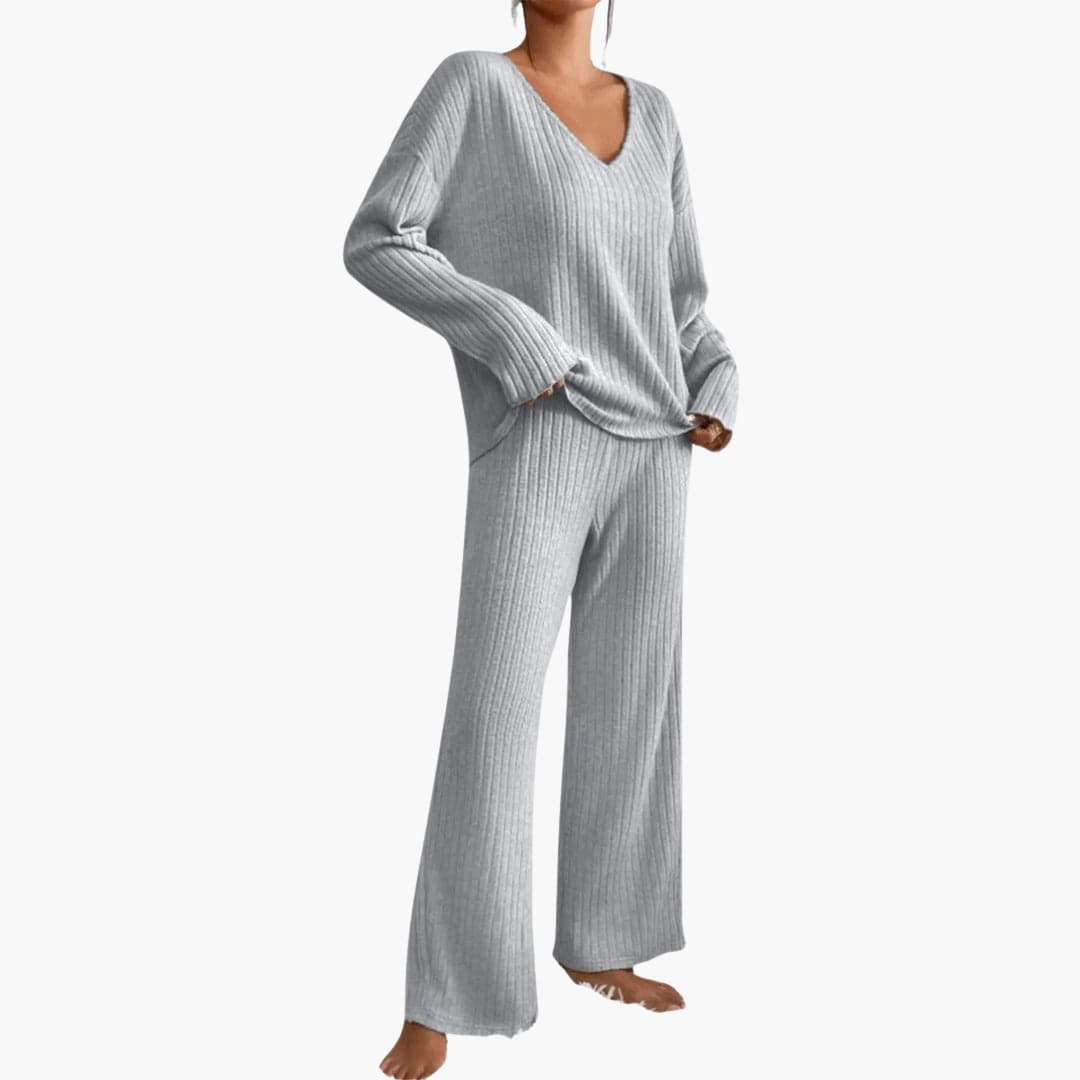 Selene | Women's Ribbed Knit V-Neck Lounge Set