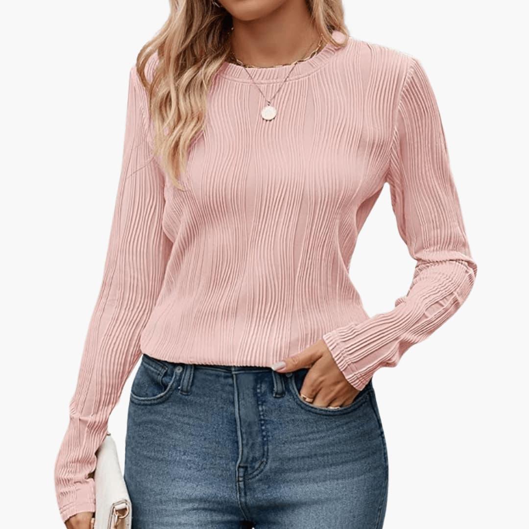 Serena | Women's Ribbed Textured Long Sleeve Fitted Top