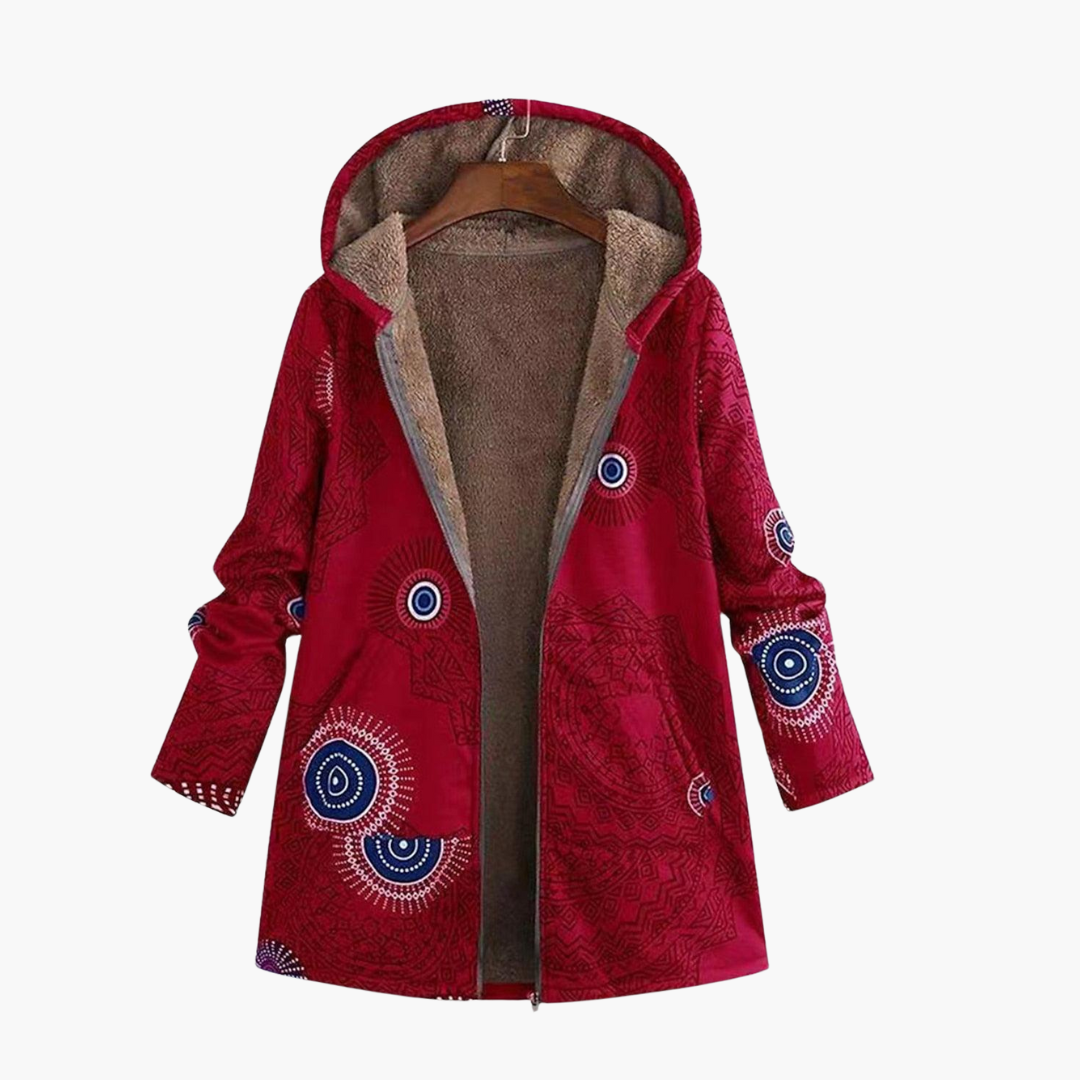 Marisol | Women's Hooded Sherpa-Lined Geometric Print Parka Jacket