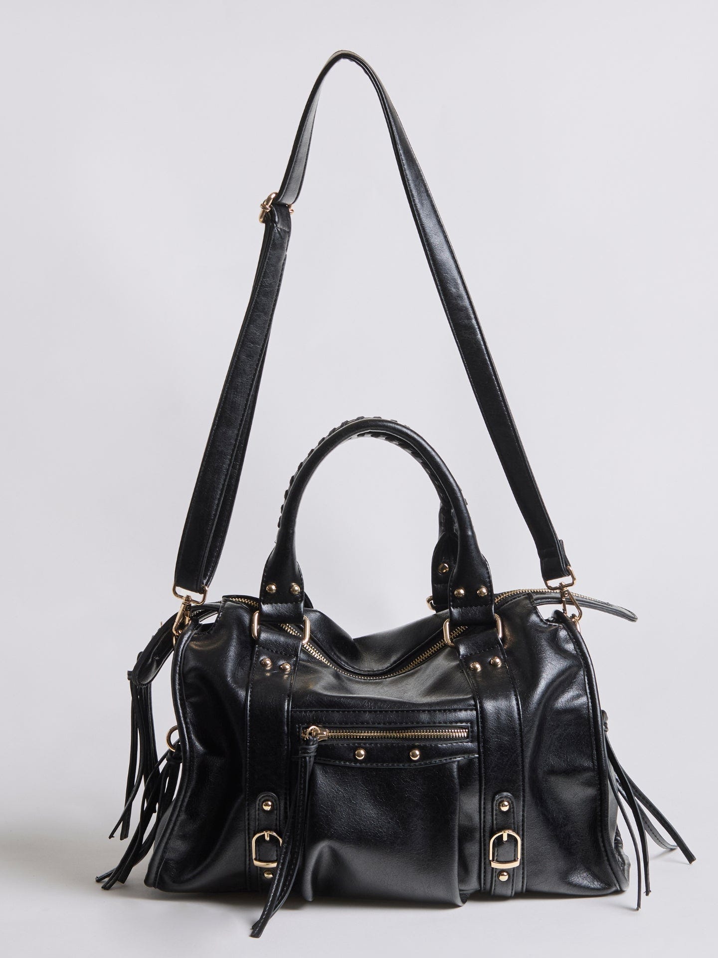 Halden | Women's Structured Bowler Studded Buckle Zip Pocket Handbag