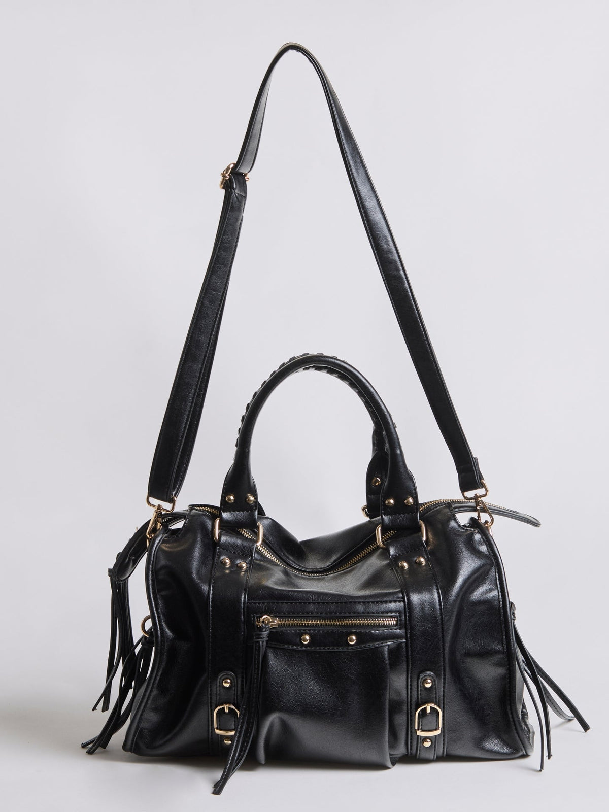 Halden | Women's Structured Bowler Studded Buckle Zip Pocket Handbag