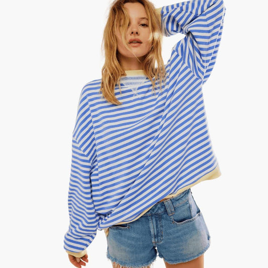 Marlowe | Women's Striped Relaxed Fit Long Sleeve Sweater