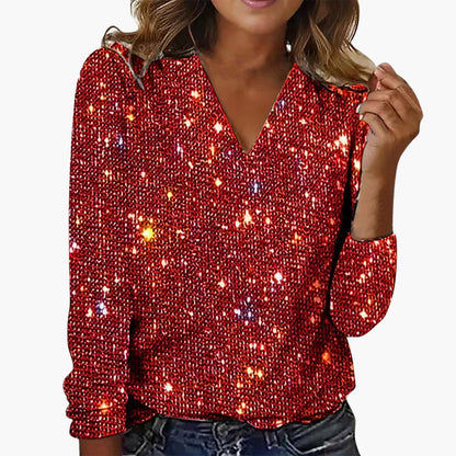 Seraphina | Women's Glitter V-Neck Sparkle Long Sleeve Top