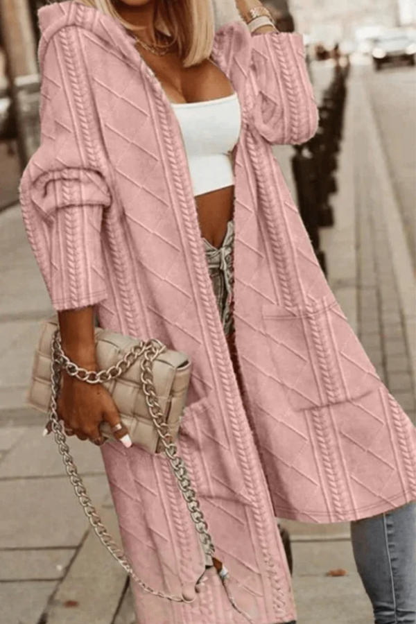 Nixen | Women's Cable Knit Hooded Longline Cardigan
