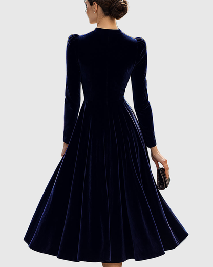 Sibella | Velvet Long Sleeve A-Line Midi Formal Elegant Dress
