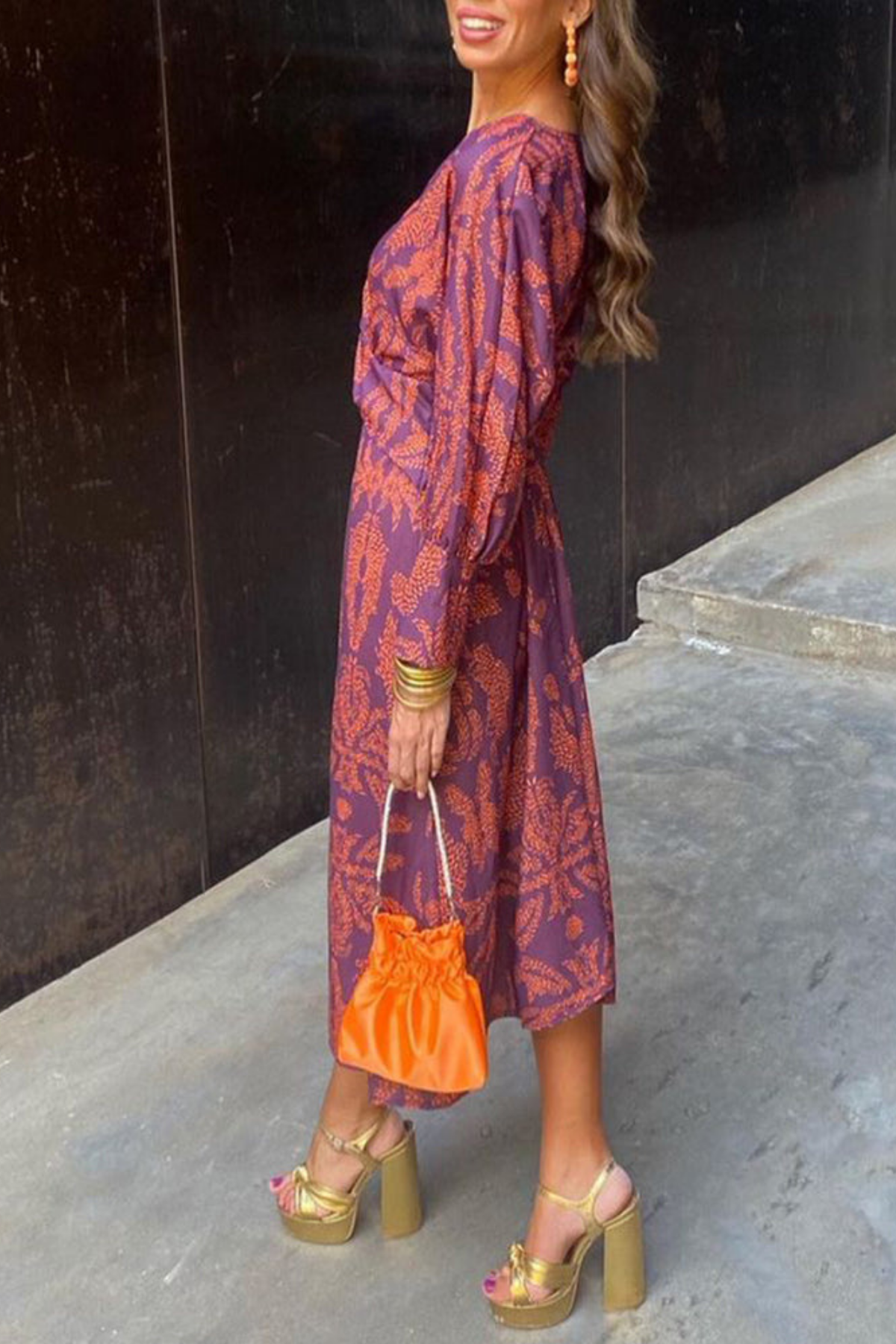 Faye | Printed Twist Front Deep V Neck Midi Dress