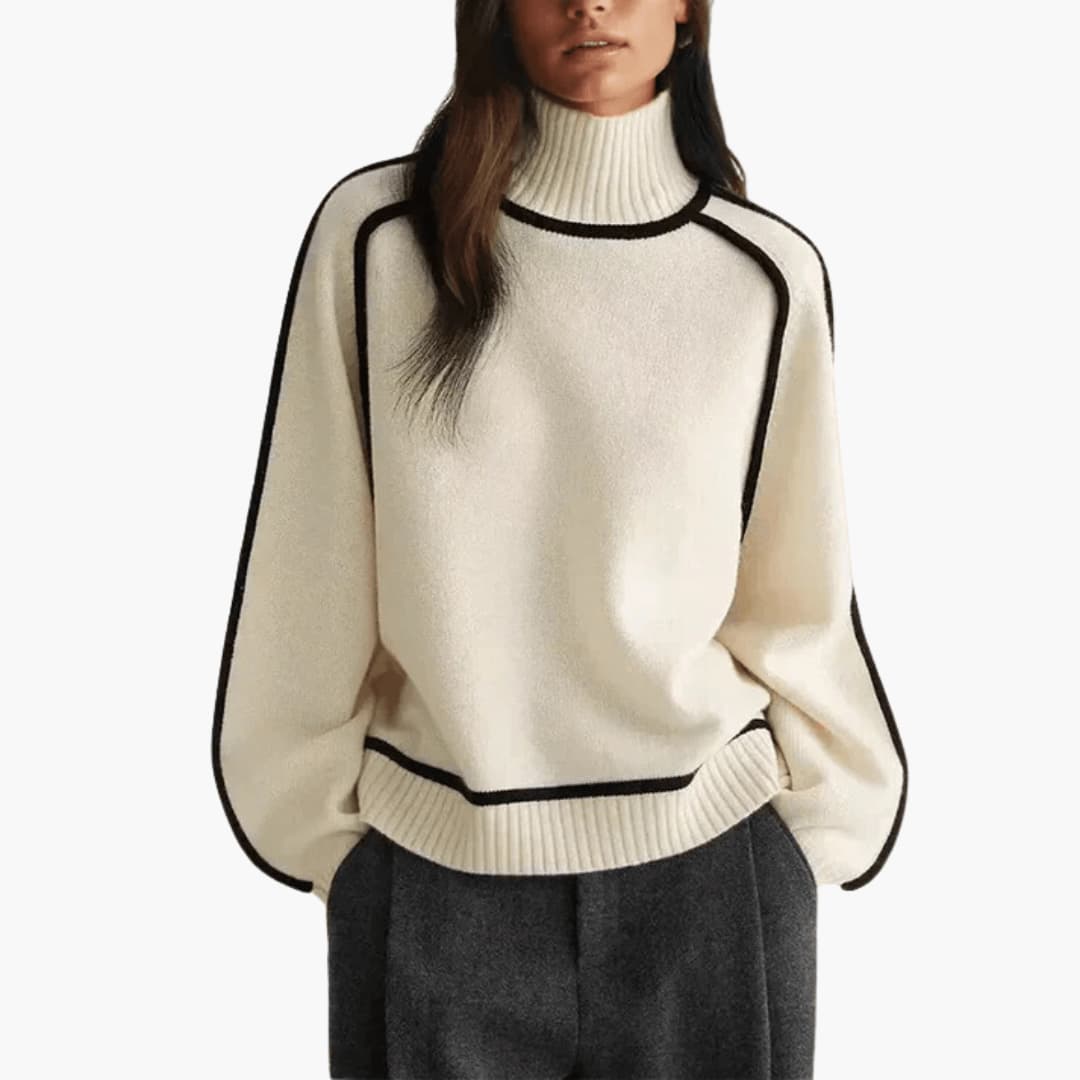 Marlowe | Women's Turtleneck Contrast Trim Relaxed Sweater