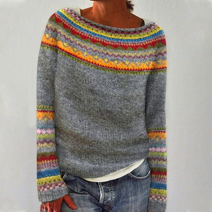 Carola | Women's Fair Isle Scandinavian Knit Boat Neck Sweater
