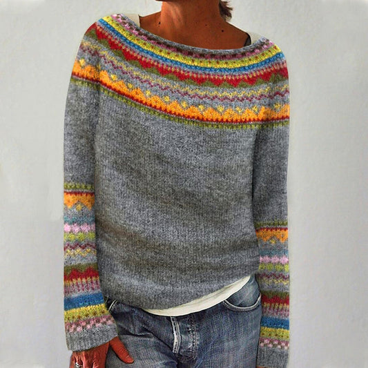 Carola | Women's Fair Isle Scandinavian Knit Boat Neck Sweater