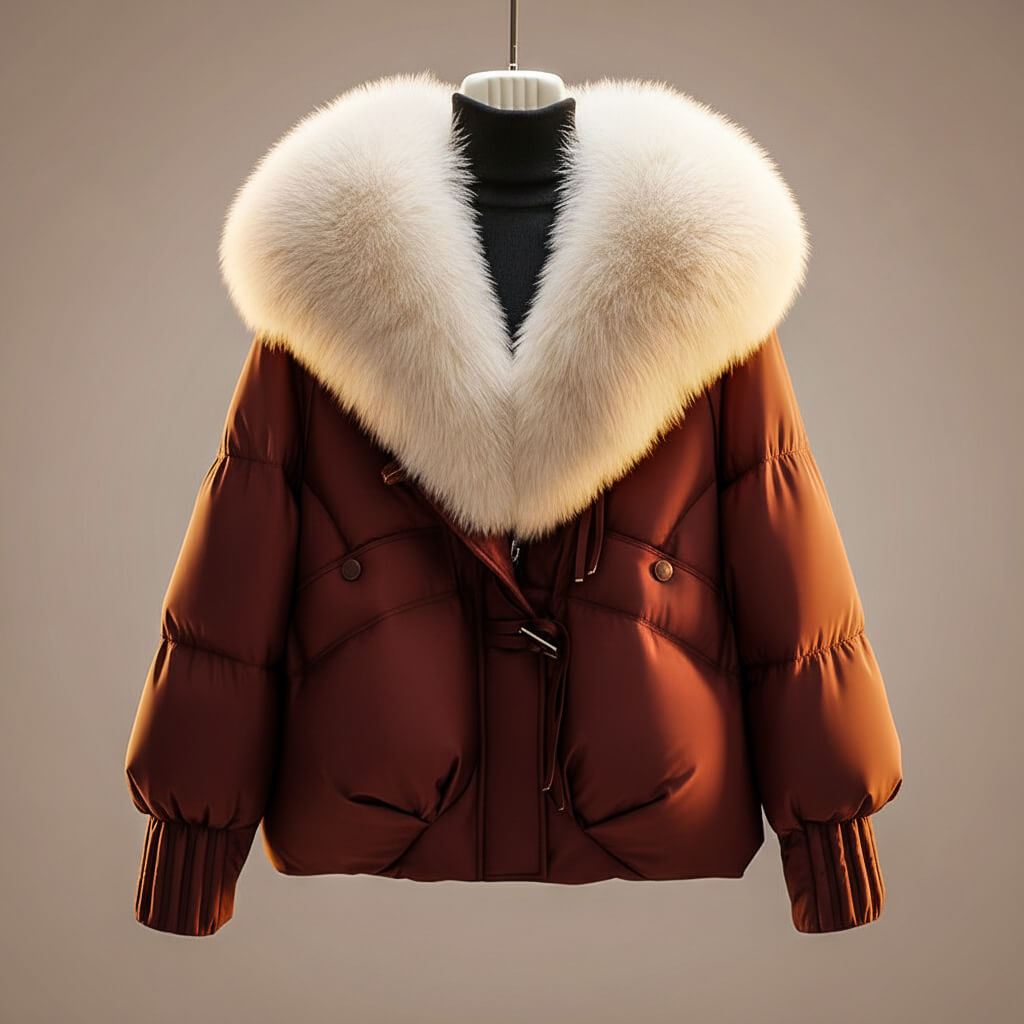 Wrenith | Women's Glossy Puffer Faux Fur Collar Down Jacket