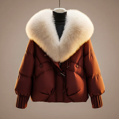 Wrenith | Women's Glossy Puffer Faux Fur Collar Down Jacket