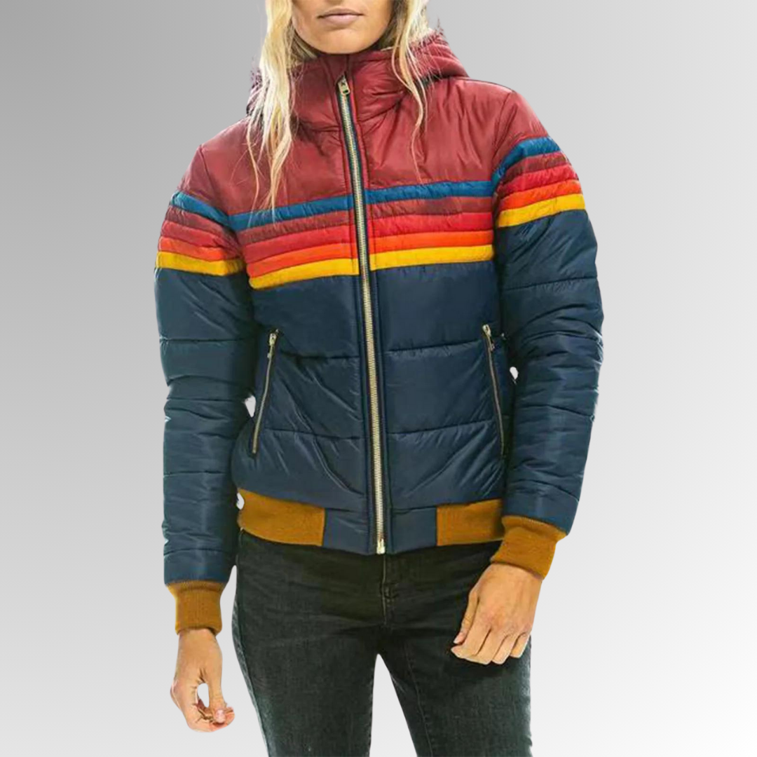 Elke | Women's Striped Colorblock Quilted Hooded Puffer Jacket