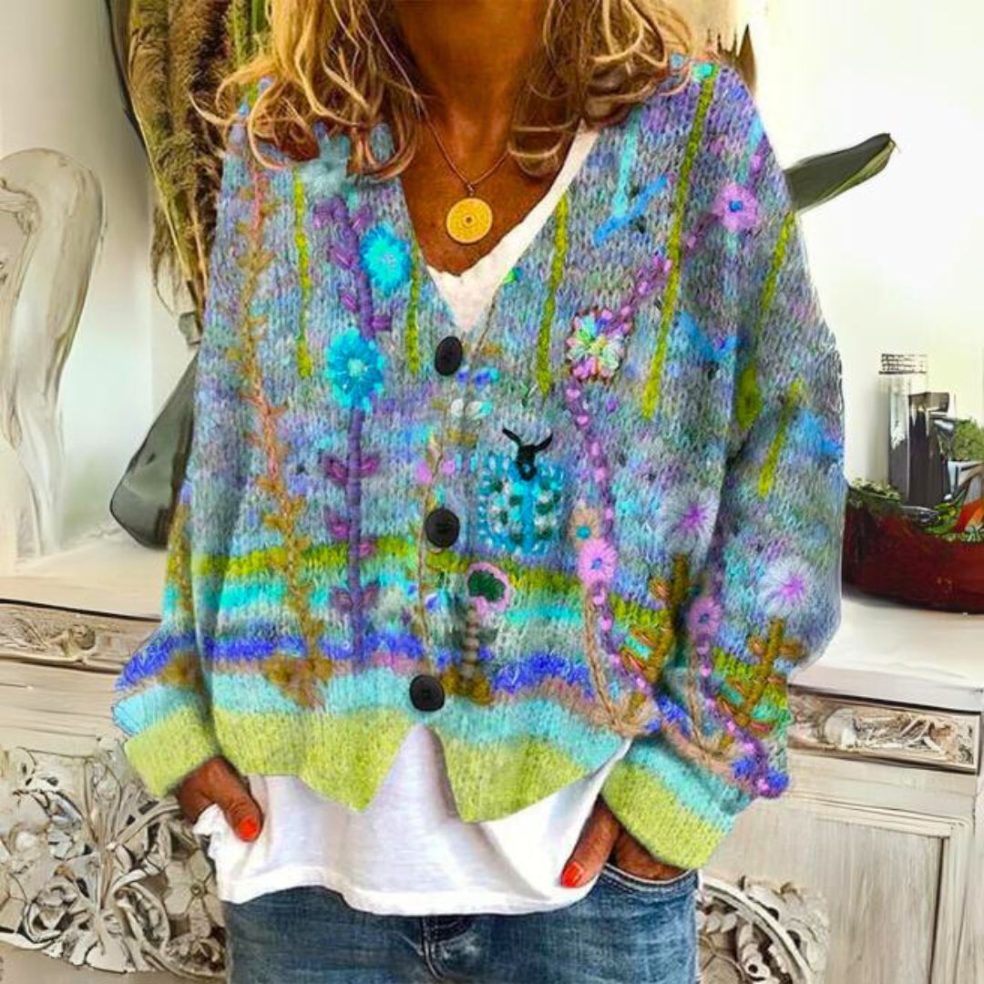 Marlowette | Women's Bohemian Floral Embroidered Knit Cardigan