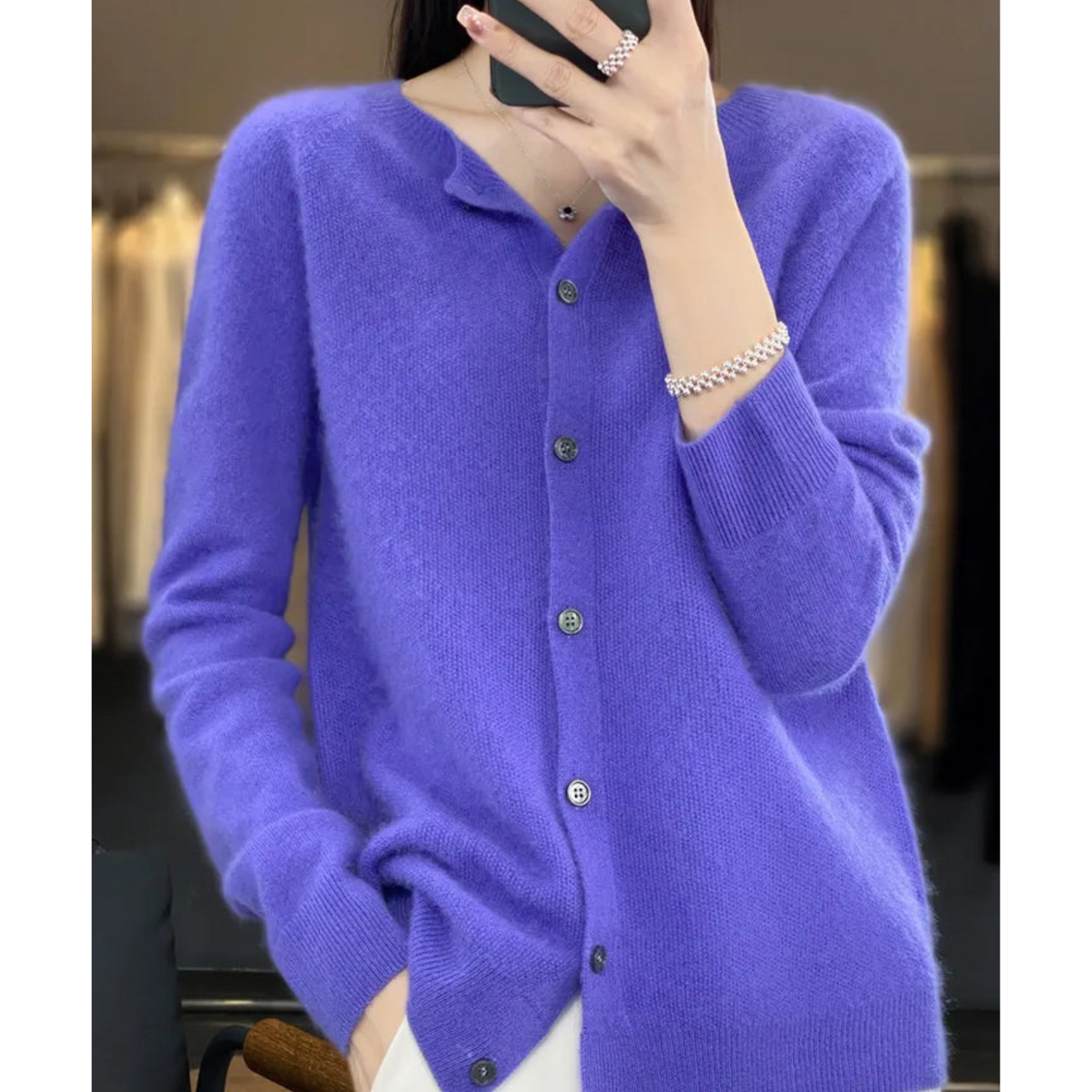 Marnie | Women's Merino Wool Blend O-Neck Button-Front Knit Cardigan