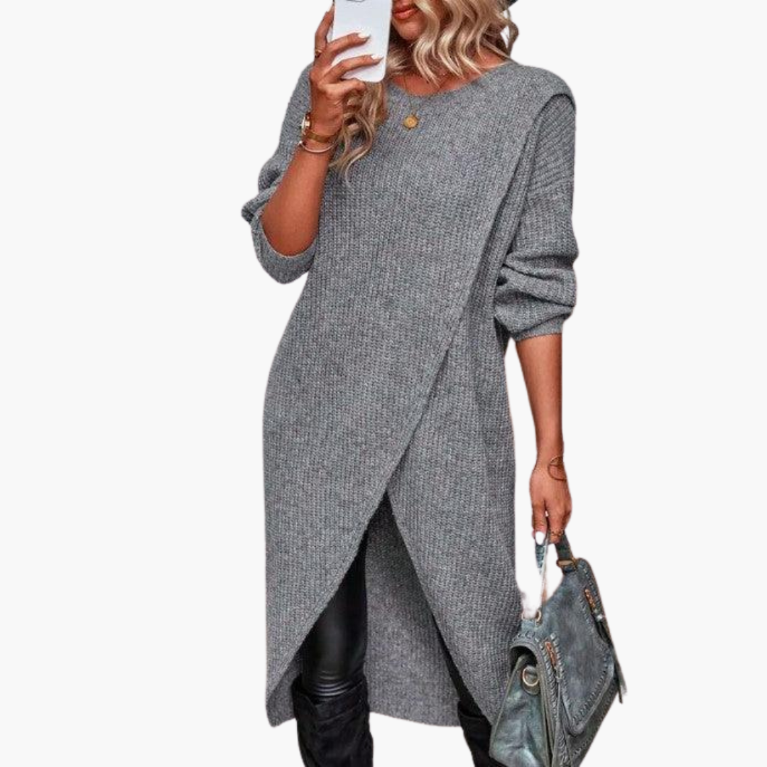Marlowe | Women's Ribbed Knit Wrap Front Long Sleeve Sweater Dress