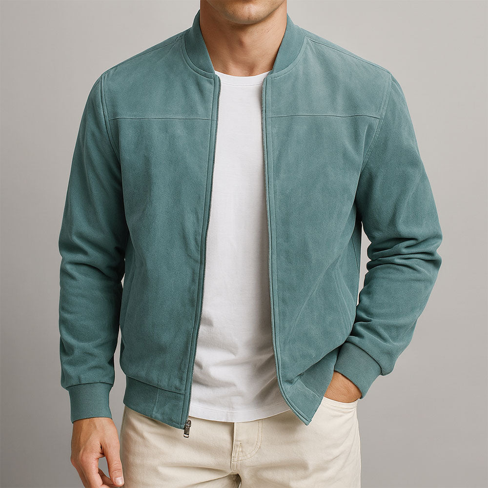 Marlow | Men's Suede-Textured Bomber Zip-Up Jacket