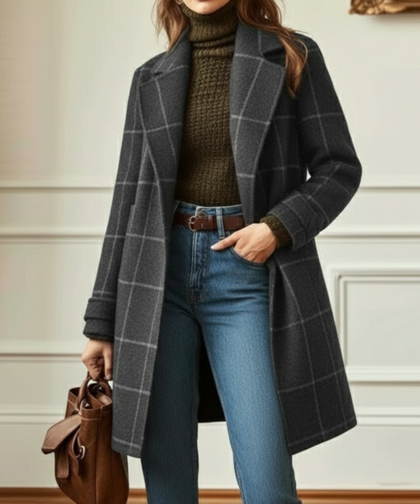 Jennifer | Women's Check Lapel Collar Wool Blend Coat
