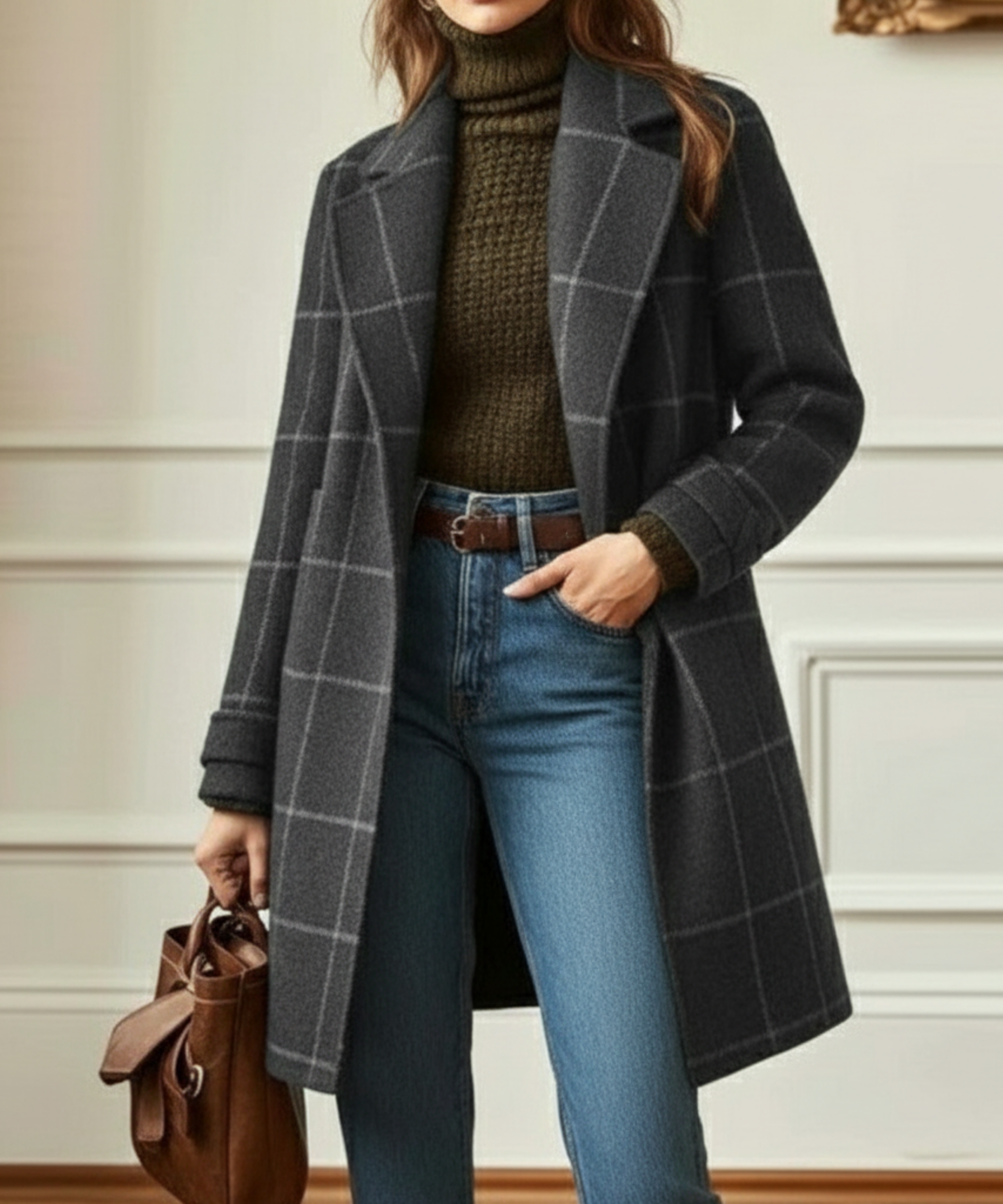 Jennifer | Women's Check Lapel Collar Wool Blend Coat