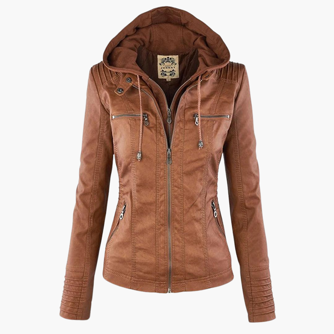 Harlow | Women's Hooded Faux Leather Zip-Up Moto Jacket