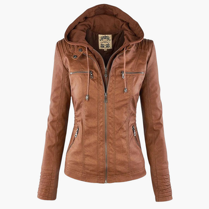 Harlow | Women's Hooded Faux Leather Zip-Up Moto Jacket