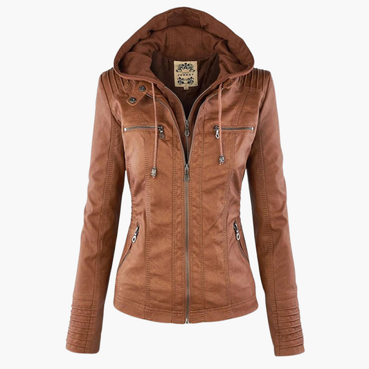 Harlow | Women's Hooded Faux Leather Zip-Up Moto Jacket