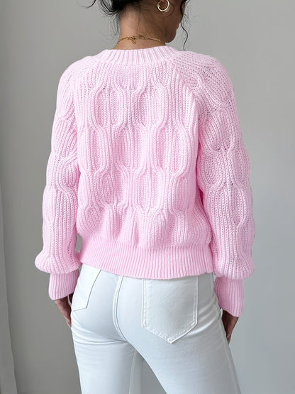 Rosalind | Women's Bow-Detail Cable Knit V-Neck Button-Front Cardigan