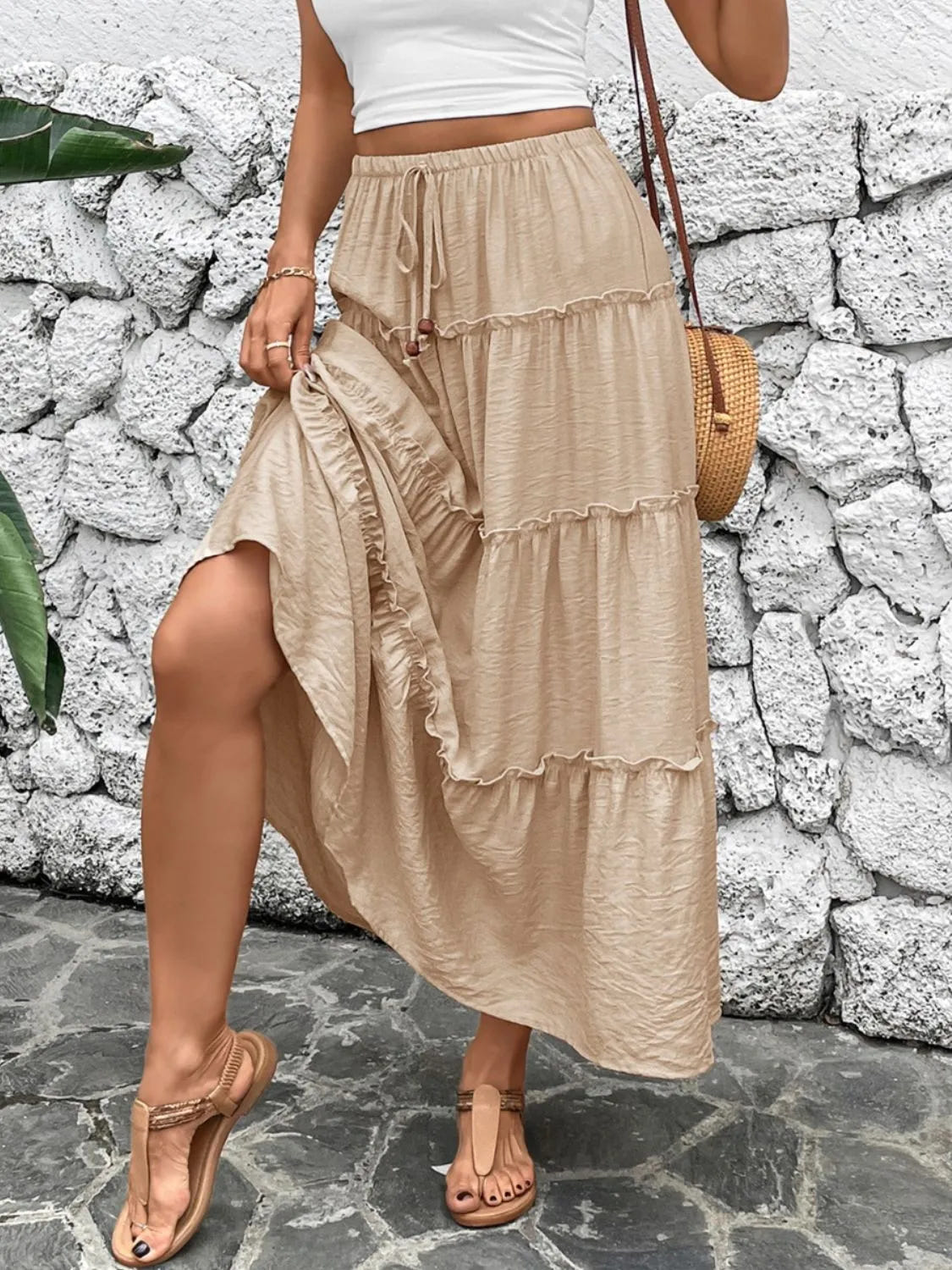 Sienna | Women's Boho Tiered Drawstring Maxi Skirt