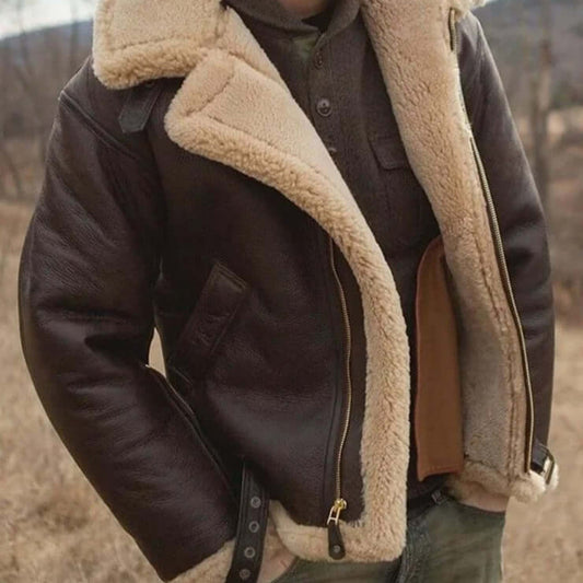 Bram | Men's Shearling Fur Trim Winter Aviator Leather Jacket