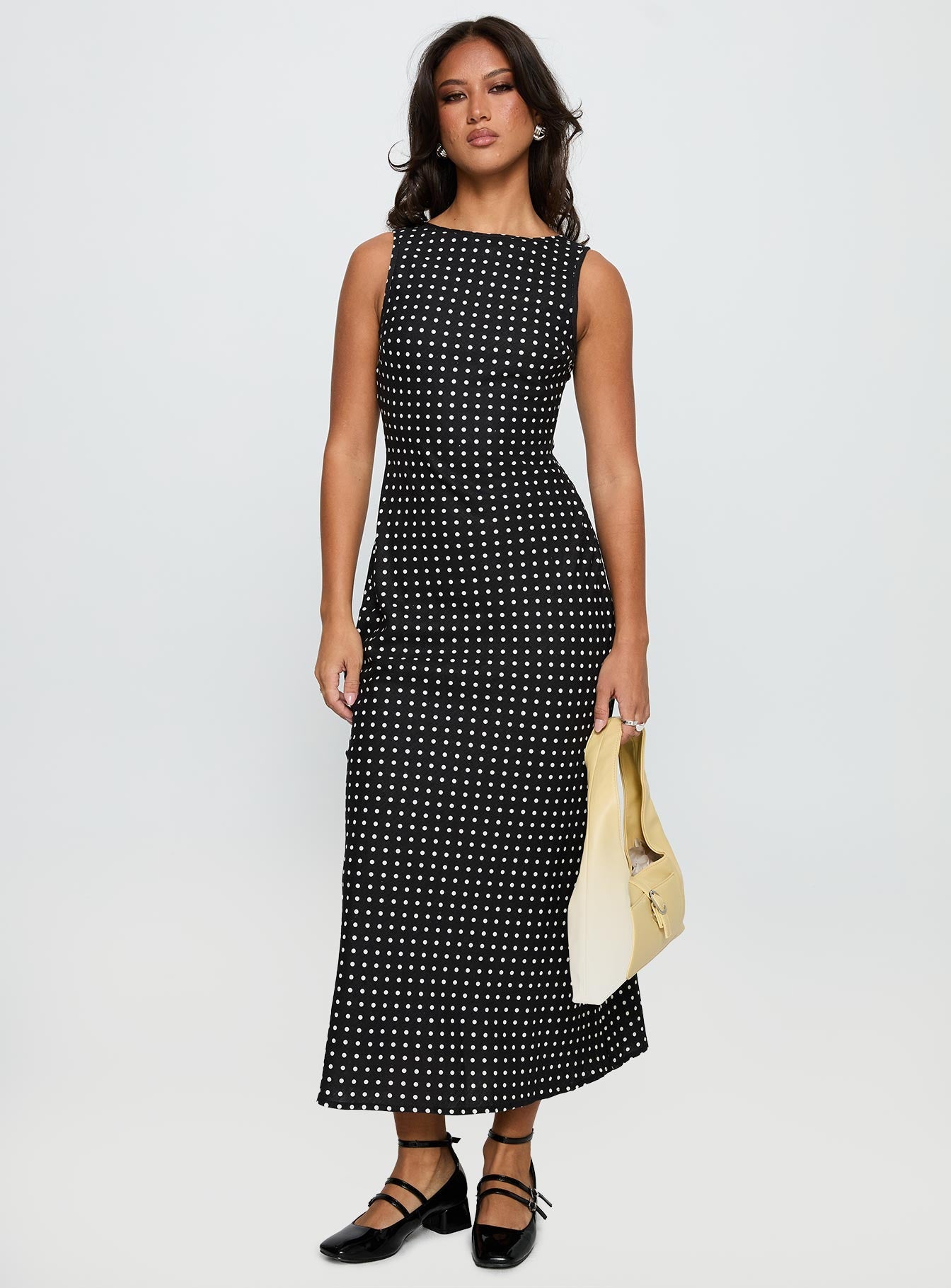 Diane | Polka Dot Boat Neck Sleeveless Fitted Midi Dress