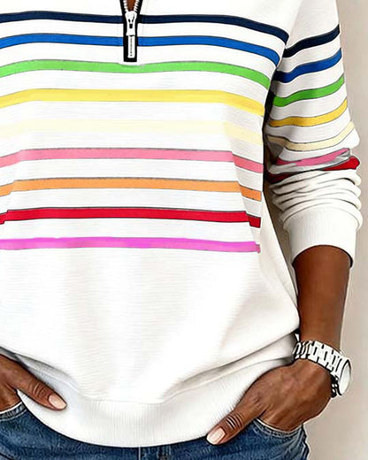 Remi | Multicolor Stripe Quarter Zip Stand Collar Casual Sweatshirt