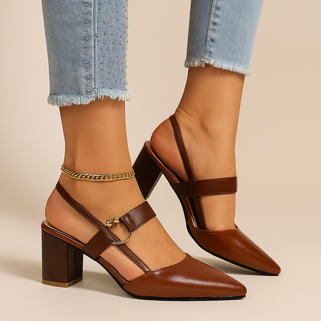 Everline | Women's Pointed Toe Block Heel Slingback Pump