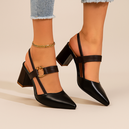Everline | Women's Pointed Toe Block Heel Slingback Pump