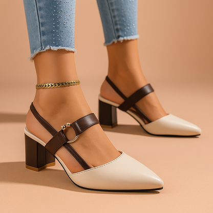 Everline | Women's Pointed Toe Block Heel Slingback Pump