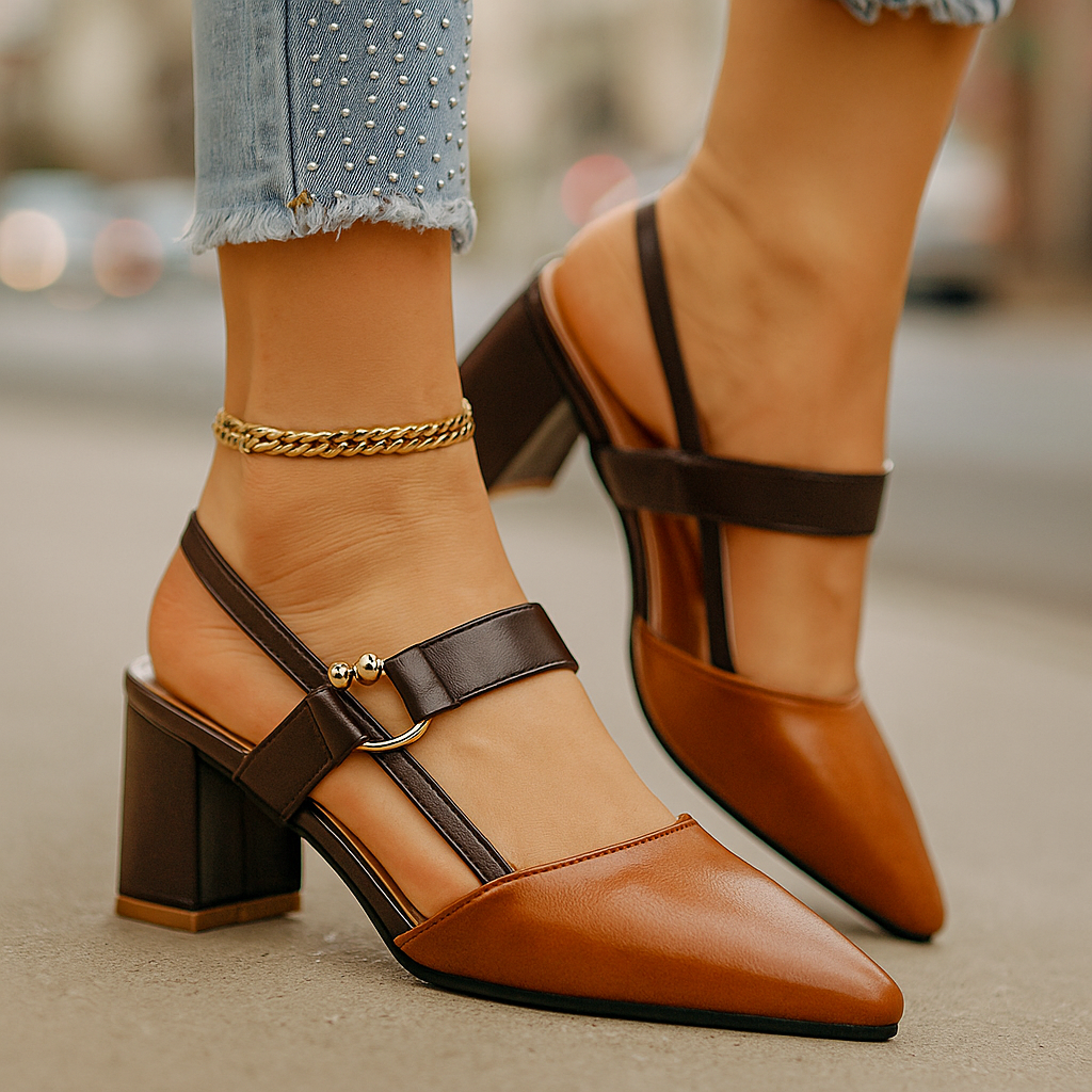 Everline | Women's Pointed Toe Block Heel Slingback Pump