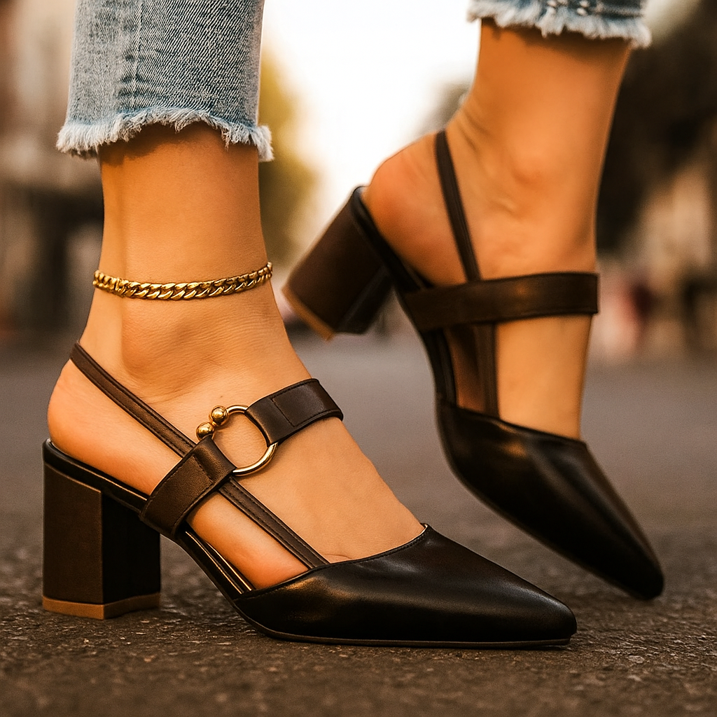 Everline | Women's Pointed Toe Block Heel Slingback Pump
