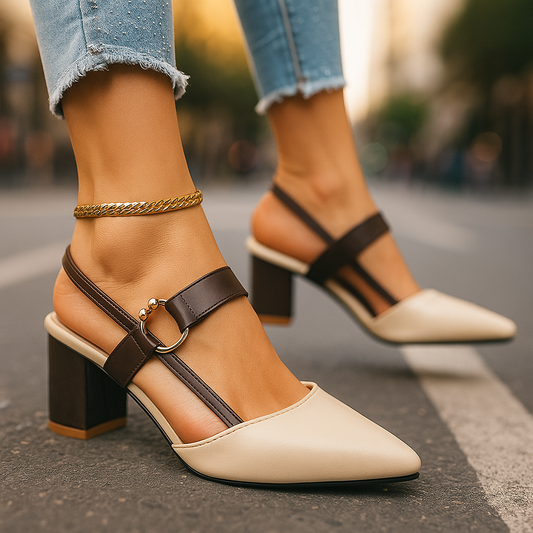 Everline | Women's Pointed Toe Block Heel Slingback Pump