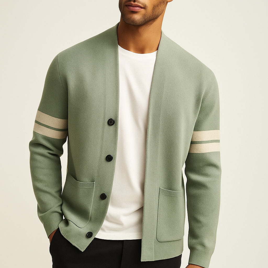 Osric | Men's Knit Striped Sleeve Open Front Cardigan