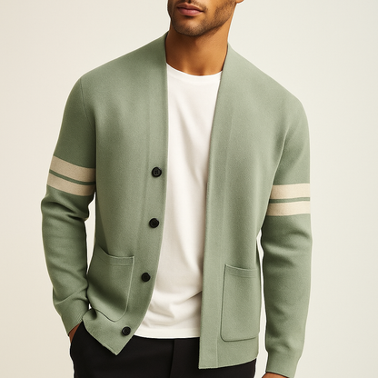 Osric | Men's Knit Striped Sleeve Open Front Cardigan