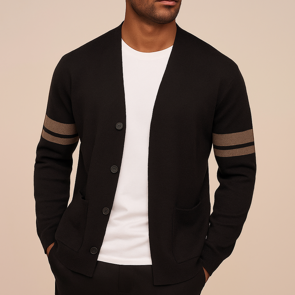 Osric | Men's Knit Striped Sleeve Open Front Cardigan