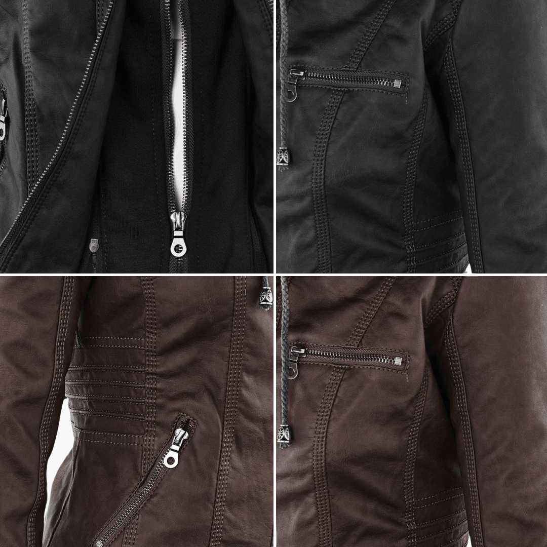 Harlow | Women's Hooded Faux Leather Zip-Up Moto Jacket