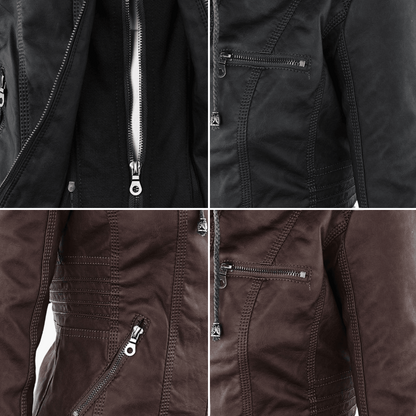 Harlow | Women's Hooded Faux Leather Zip-Up Moto Jacket