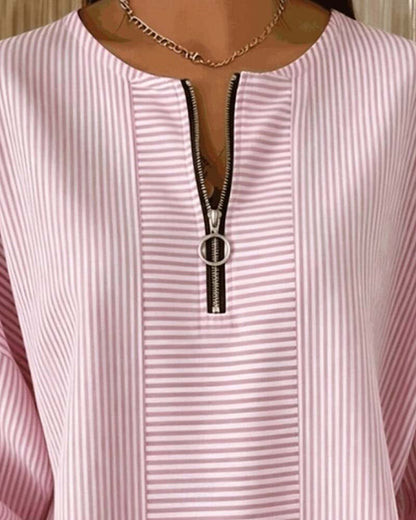 Marlette | Women's Half-Zip Striped Long-Sleeve Blouse