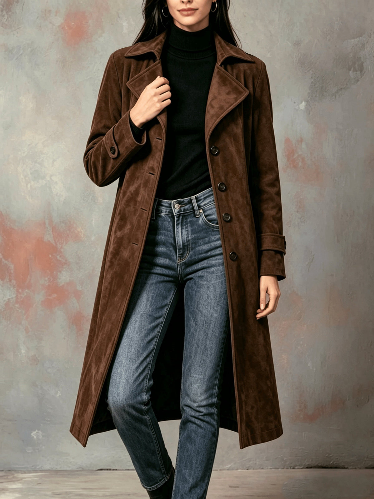 Marlowyx | Women's Longline Suede Lapel Trench Coat