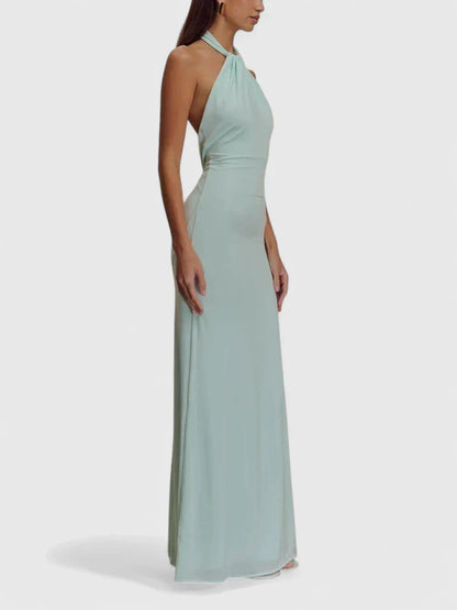 Vera | Twisted Halter Neck Ruched Open Back Bodycon Elegant Maxi Dress