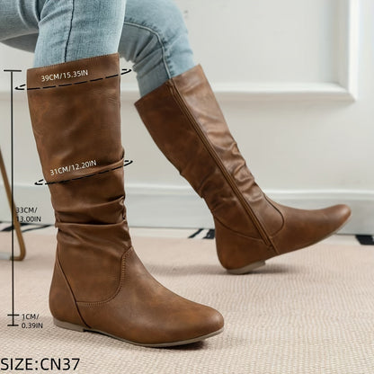 Fenara | Women's Slouch Flat Side Zip Mid-Calf Boot
