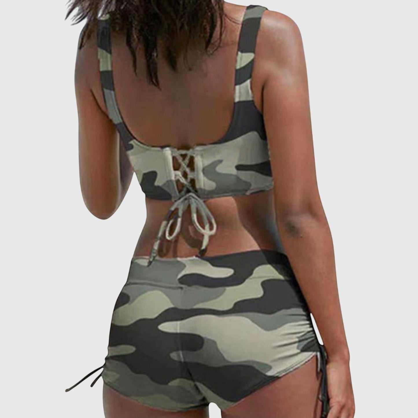 Freya | Camo Two Piece Swimsuit Wrap Crop Top Shorts