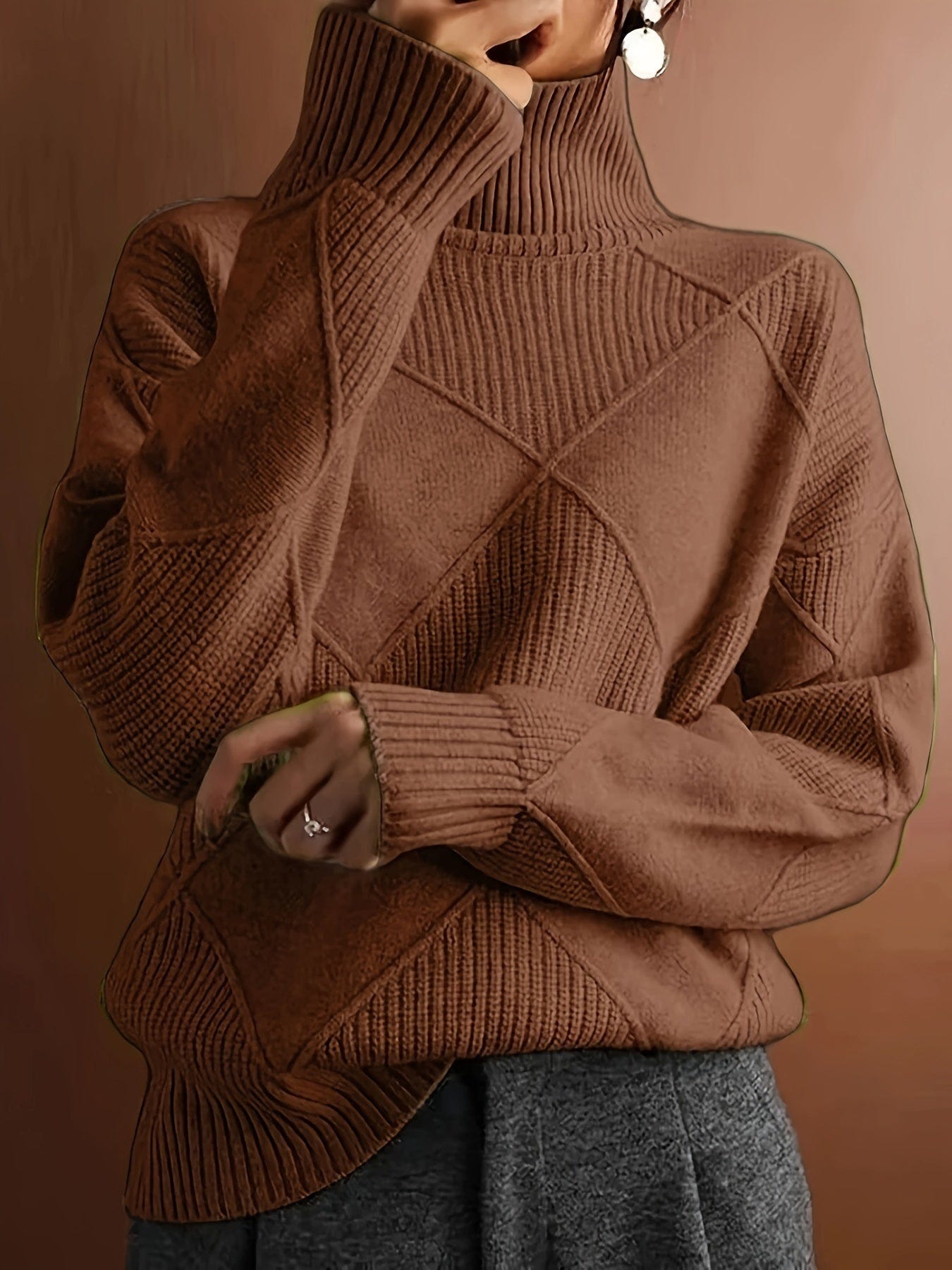 Ophira | Women's Chunky Textured Turtleneck Cable Knit Sweater