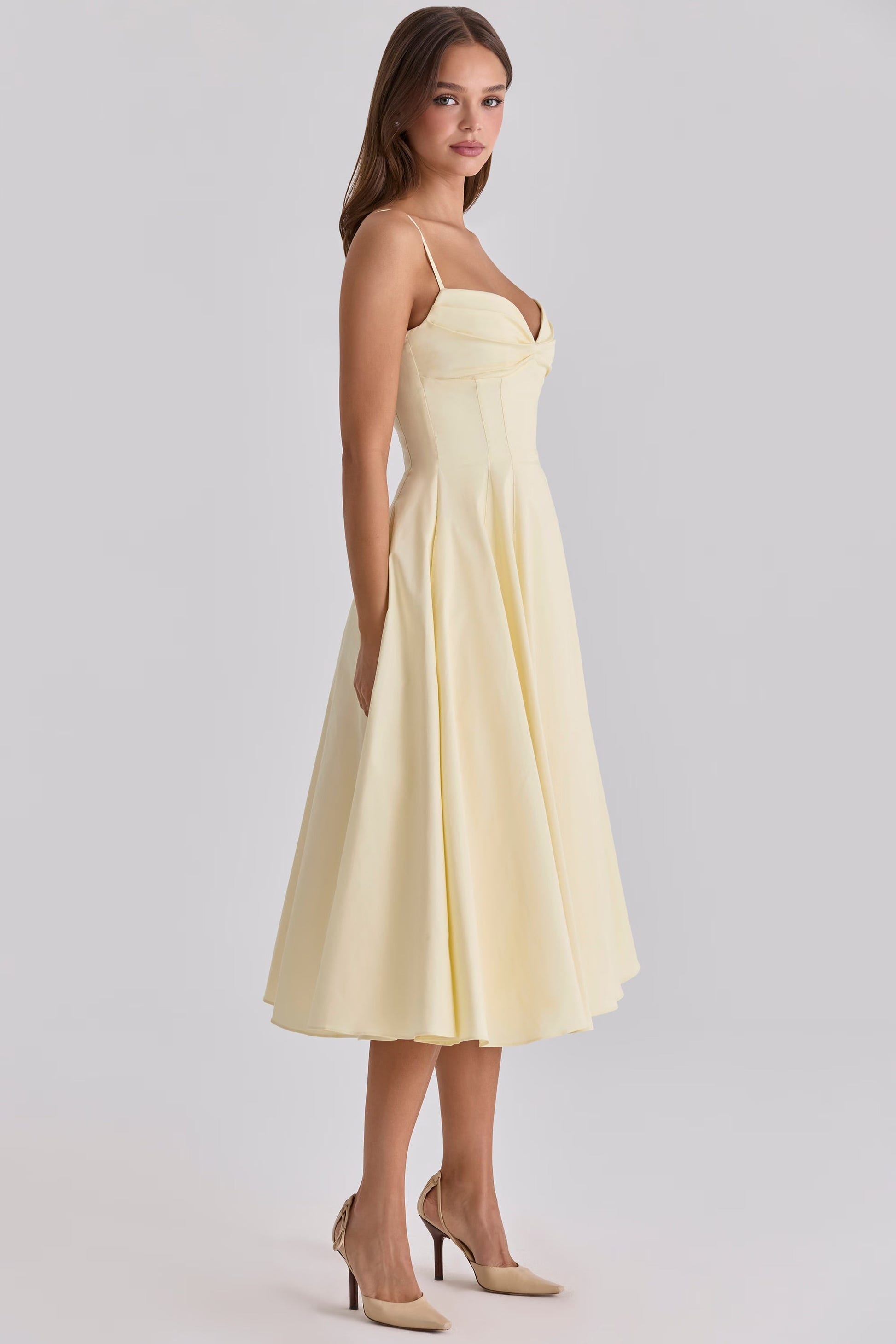 Seraphina | Women's Sweetheart Gathered Bust Fit and Flare Midi Dress