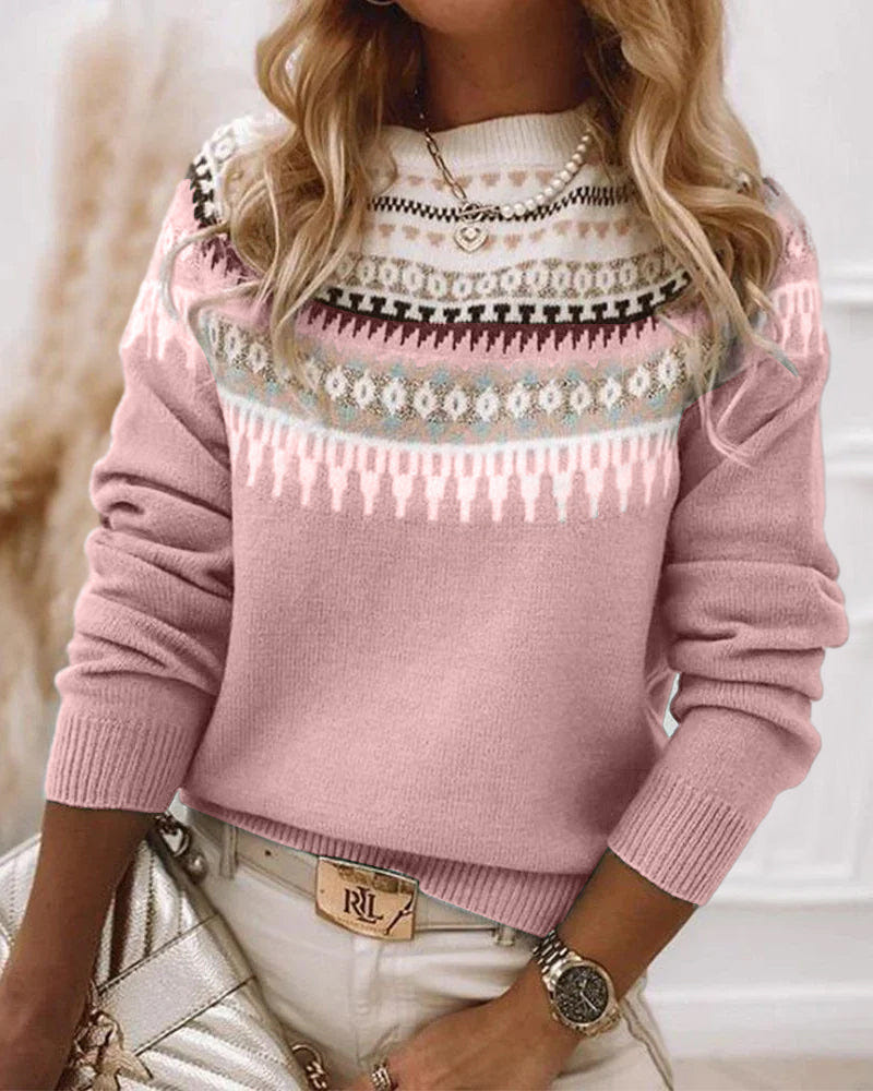 Elara | Women's Fair Isle Nordic Knit Crew Neck Sweater